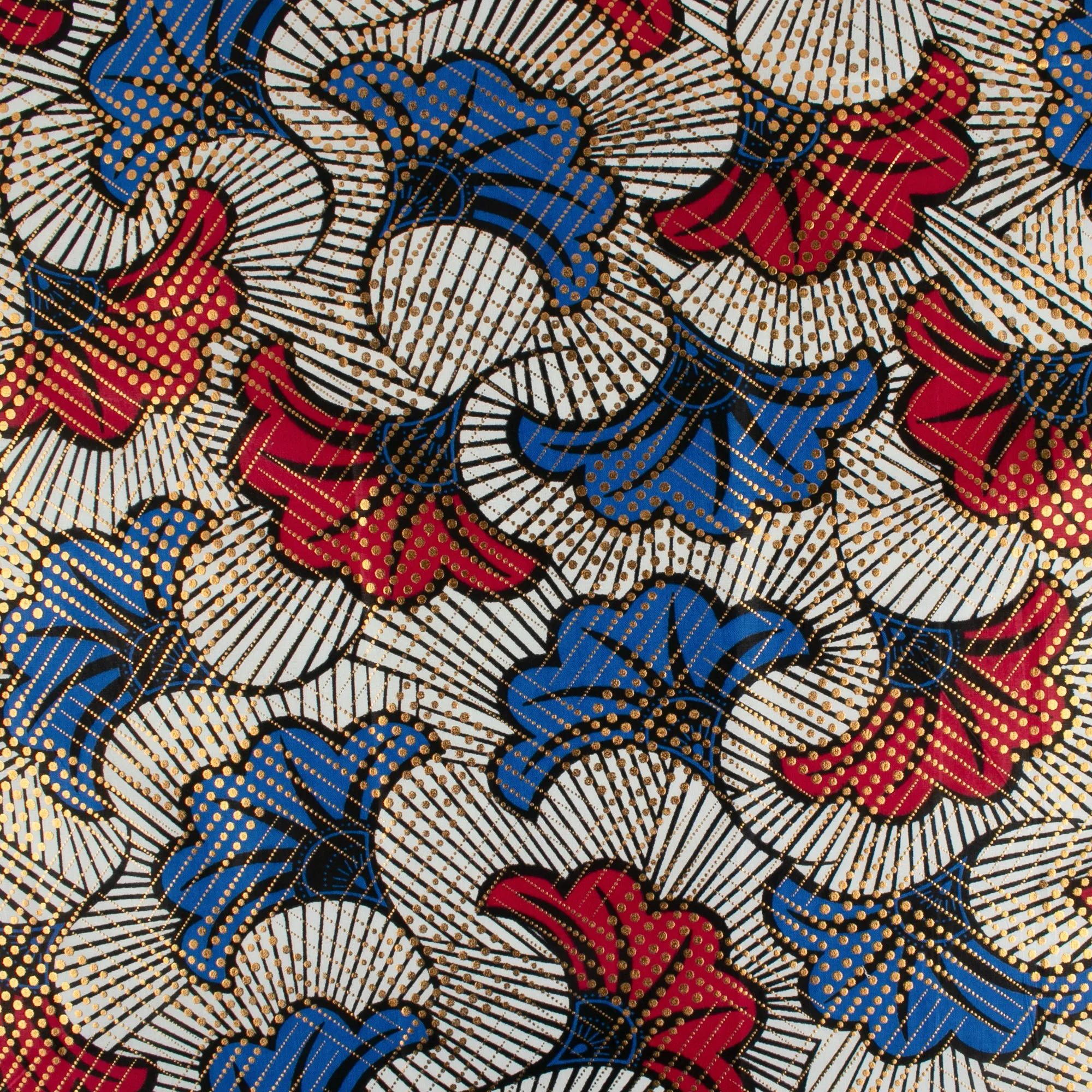 African Metallic Print - Leafs - Red / Blue