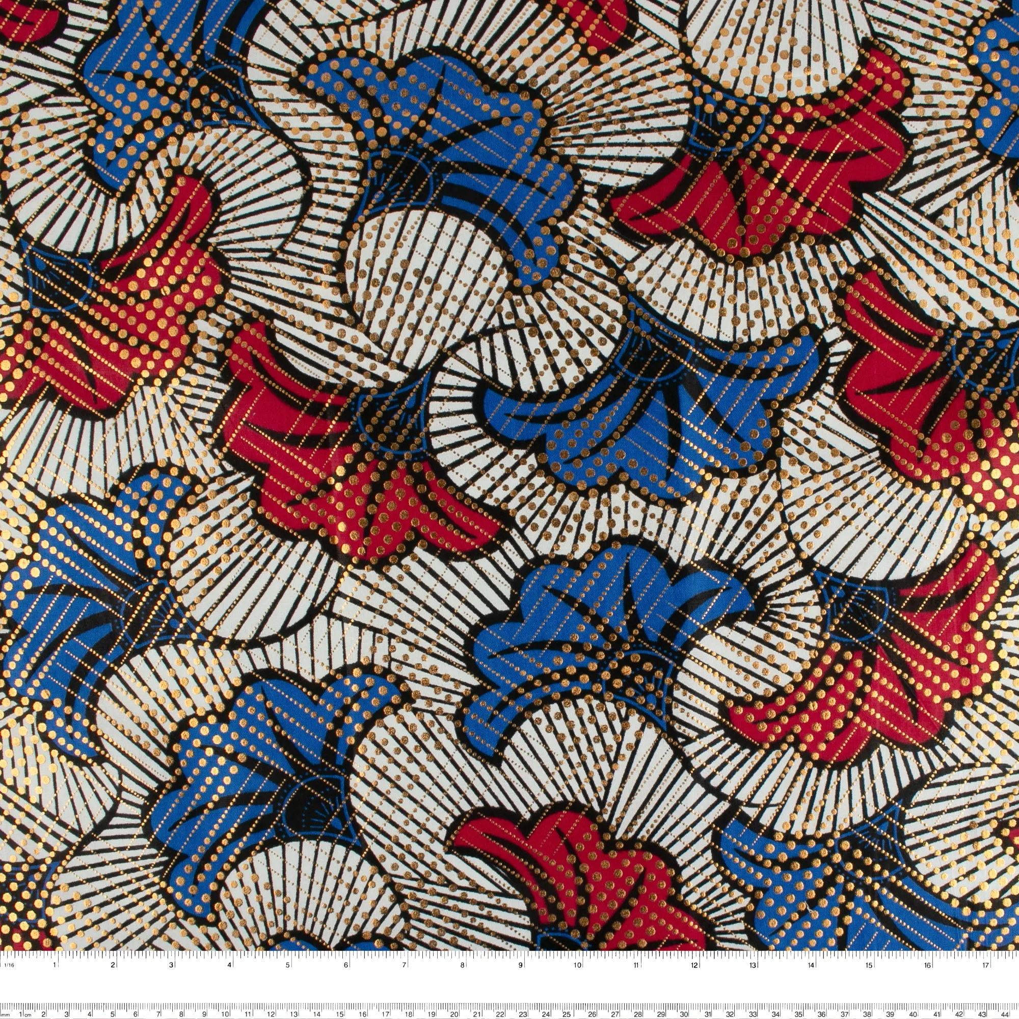 African Metallic Print - Leafs - Red / Blue