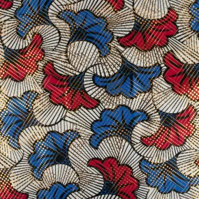 African Metallic Print - Leafs - Red / Blue