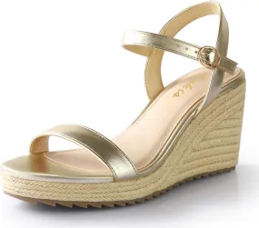 Ankis Platform Wedge Sandals for Women, Black Brown White Nude Espadrille Womens Wedge Sandals Comfortable Open Toe Ankle Strap High Heel Wedges for Women Dressy Summer -3.4Inch