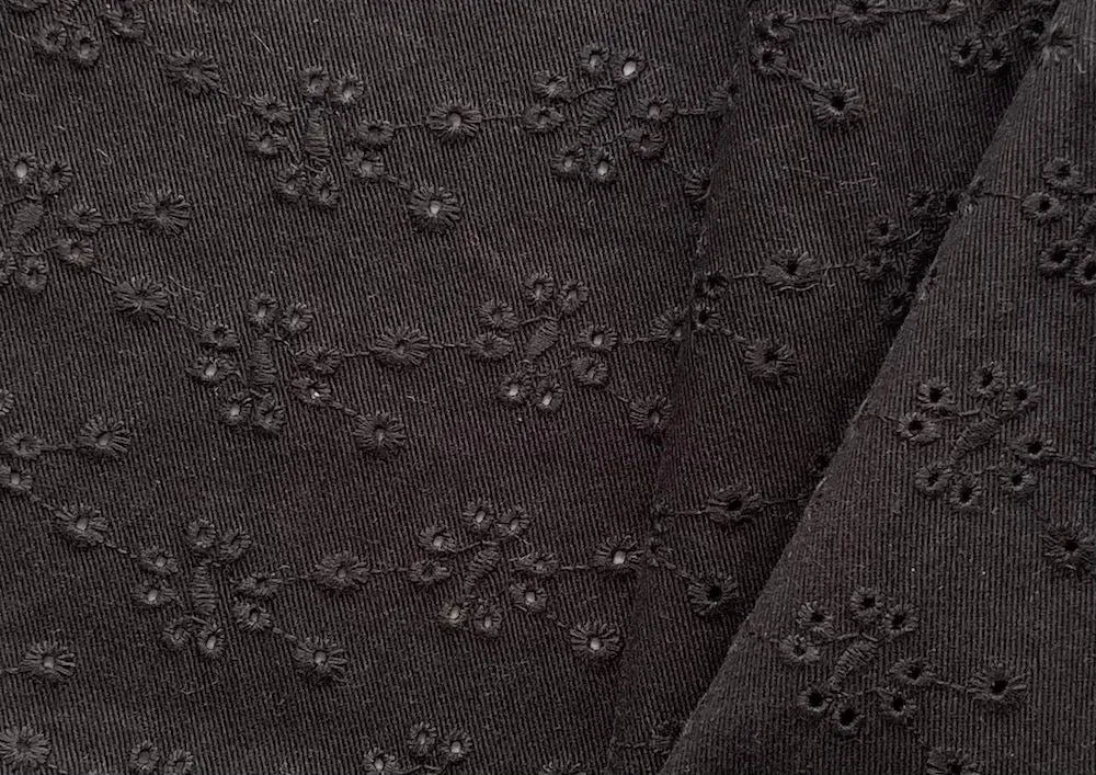 Anna Sui Restrained All-Over Jet Black Cotton Eyelet Twill