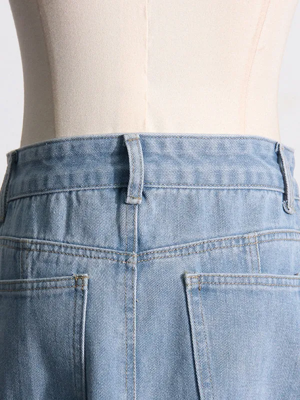 Buckle Split-back Split-Joint Streamer Zipper High Waisted Loose Skirts
