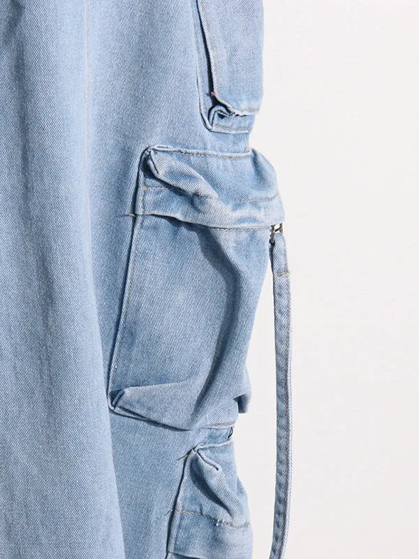 Buckle Split-back Split-Joint Streamer Zipper High Waisted Loose Skirts