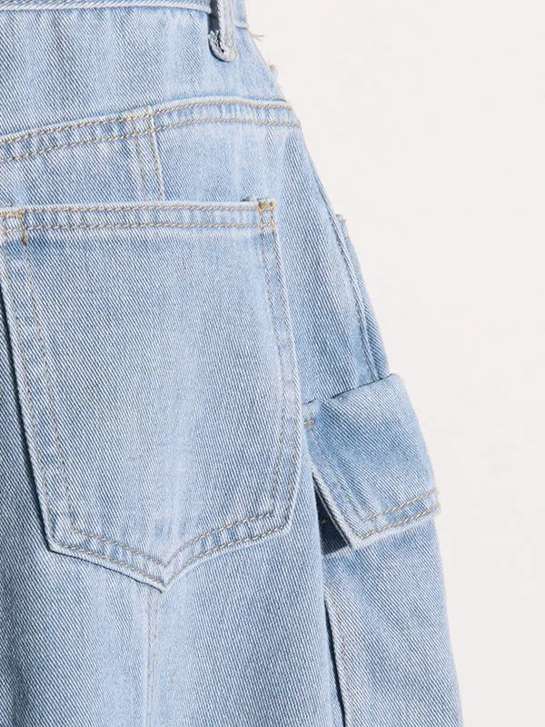 Buckle Split-back Split-Joint Streamer Zipper High Waisted Loose Skirts
