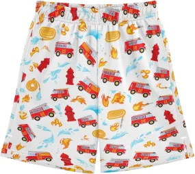 CHIFIGNO Colorful Fire Trucks White Casual Shorts with Pockets for Boys Pull on Sport Shorts Outdoor 7-15Y
