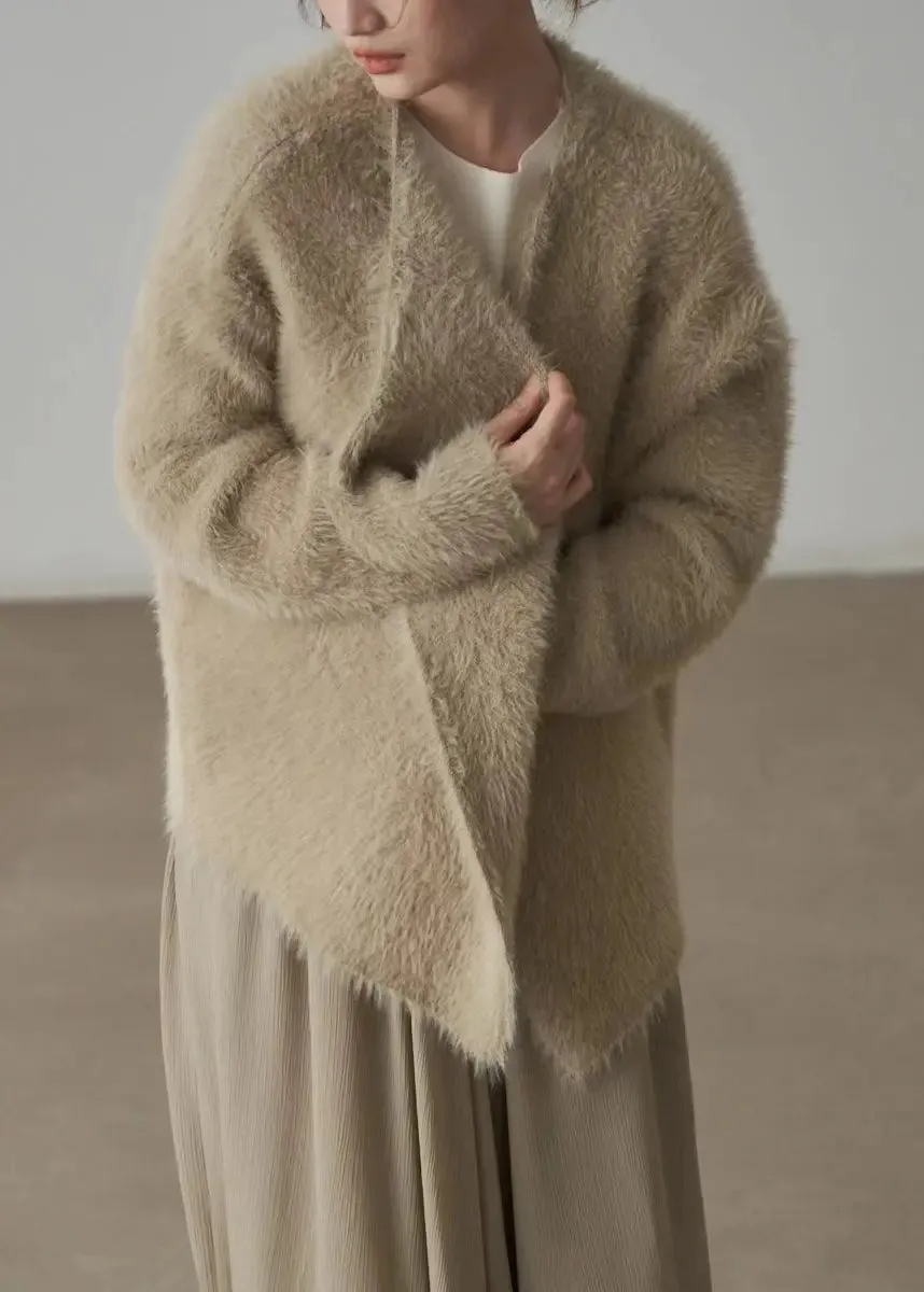 Classy Apricot  Cozy Mink Hair Knitted Cardigans Fall ML3233