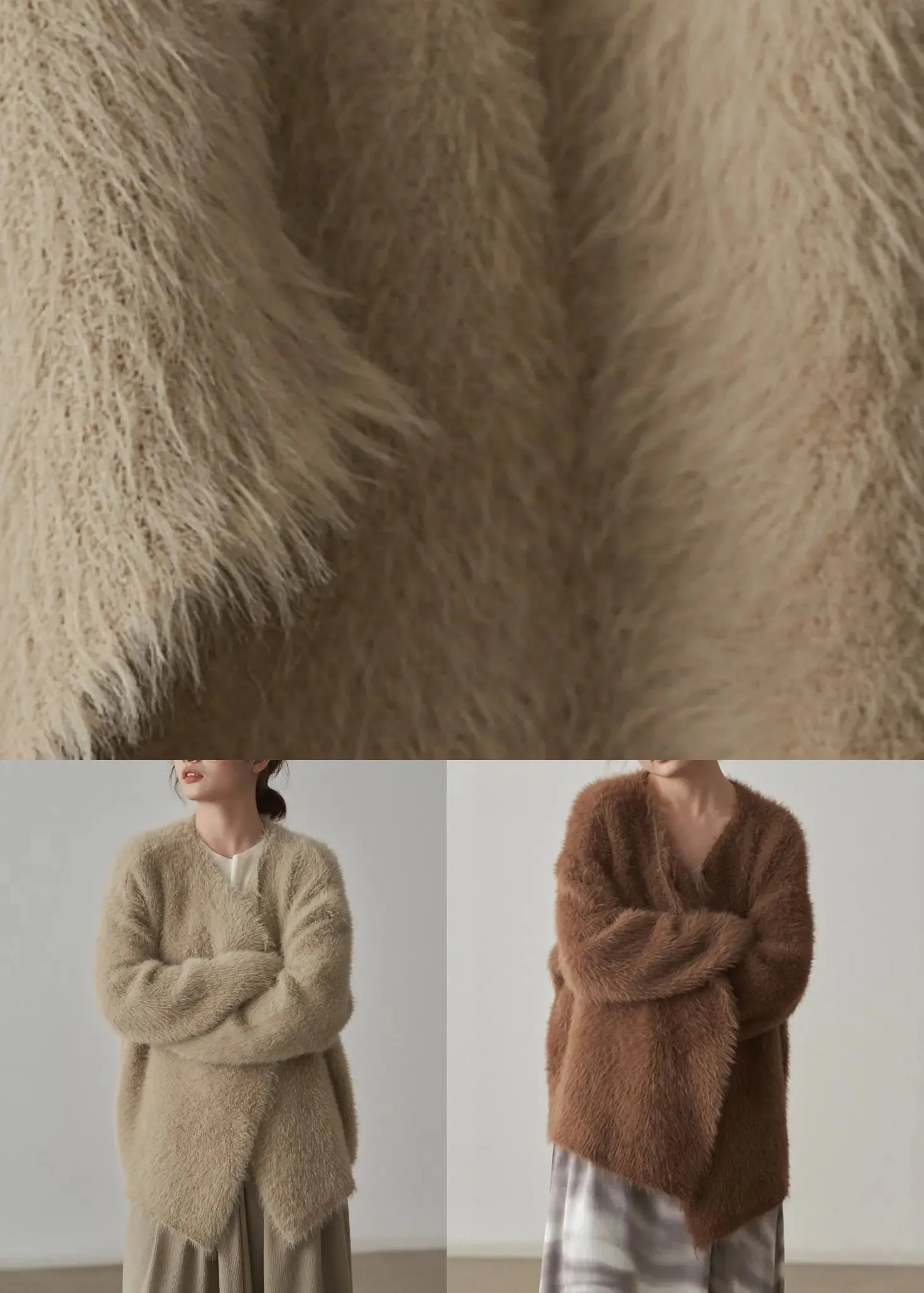 Classy Apricot  Cozy Mink Hair Knitted Cardigans Fall ML3233
