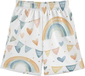 Cute Colorful Rainbows Hearts Boys Summer Casual Shorts Sweat Shorts Elastic Waist with Pockets Outdoor 7-15Y