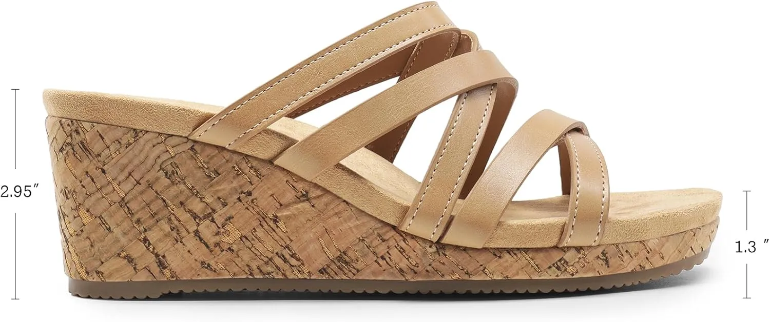 DREAM PAIRS Dressy Wedge Sandals for Women Casual Summer, Comfort Cork Strappy Platform Slides Sandals
