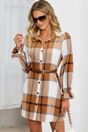Flannel Shift Dress - Tan