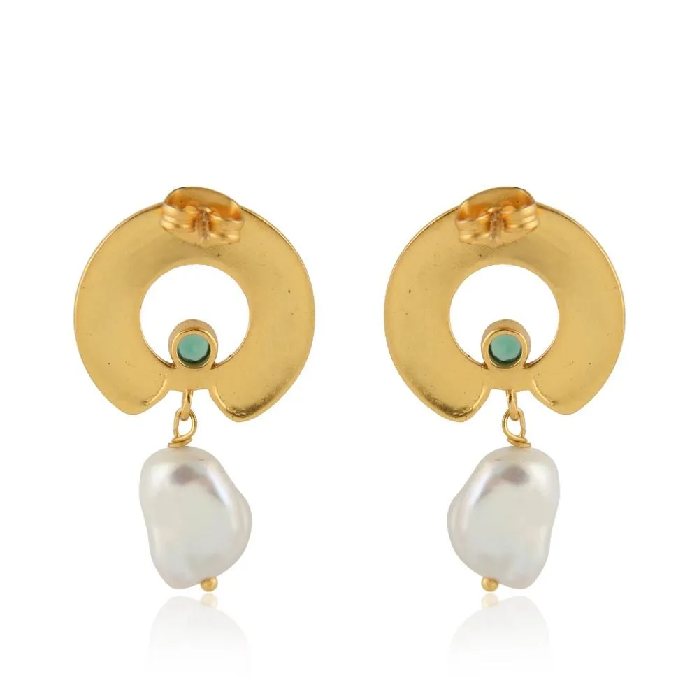 Green Onyx & Fresh Water Pearls Earrings
