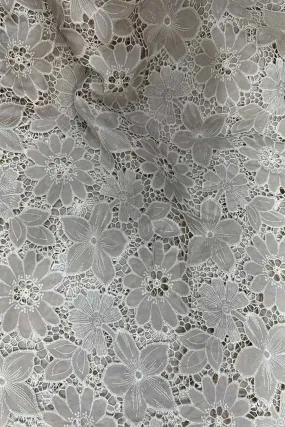 Grey Crochet Cut Work Embroidered Cotton Crepe Fabric