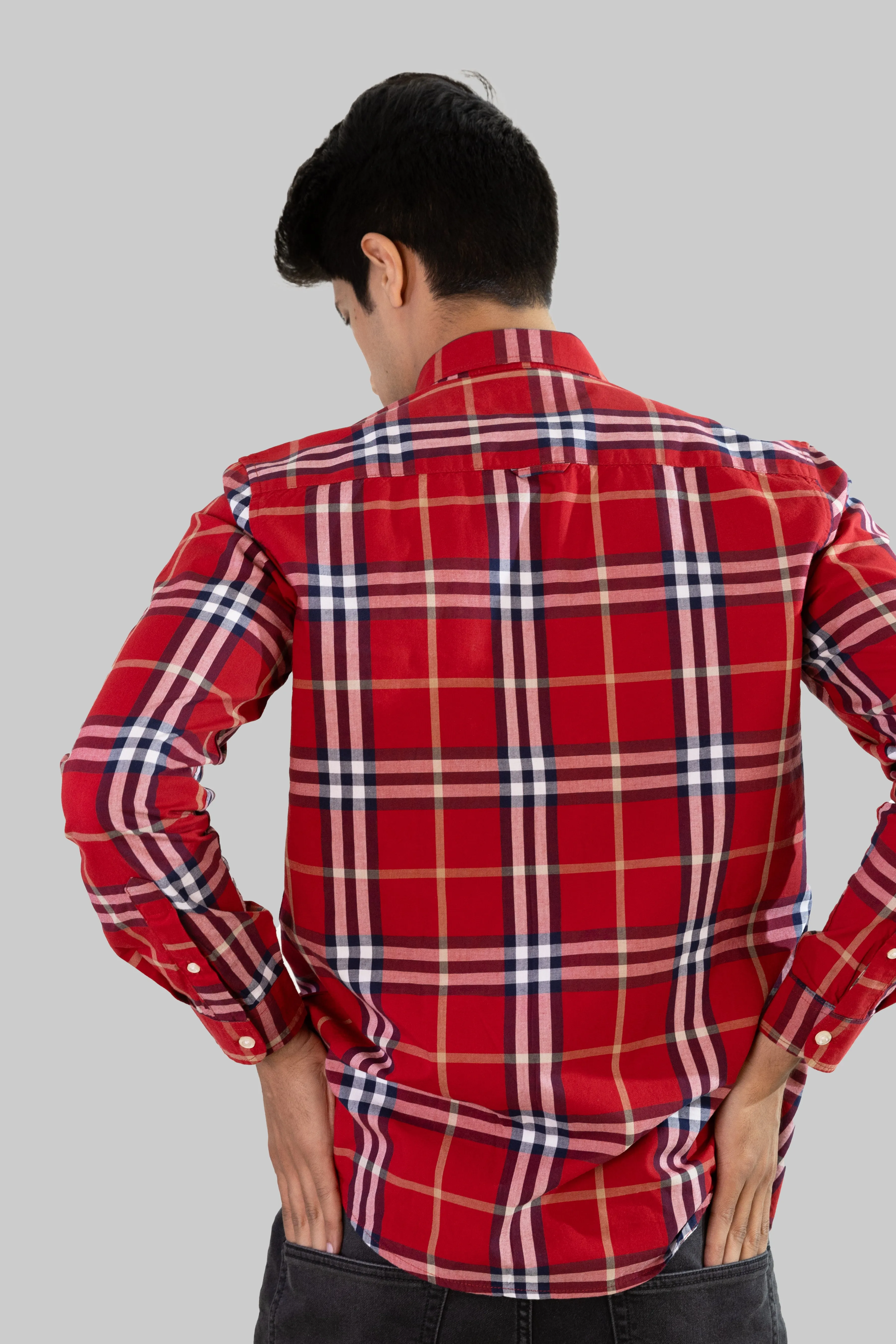 Gridline Checkered Shirt - Bright Red