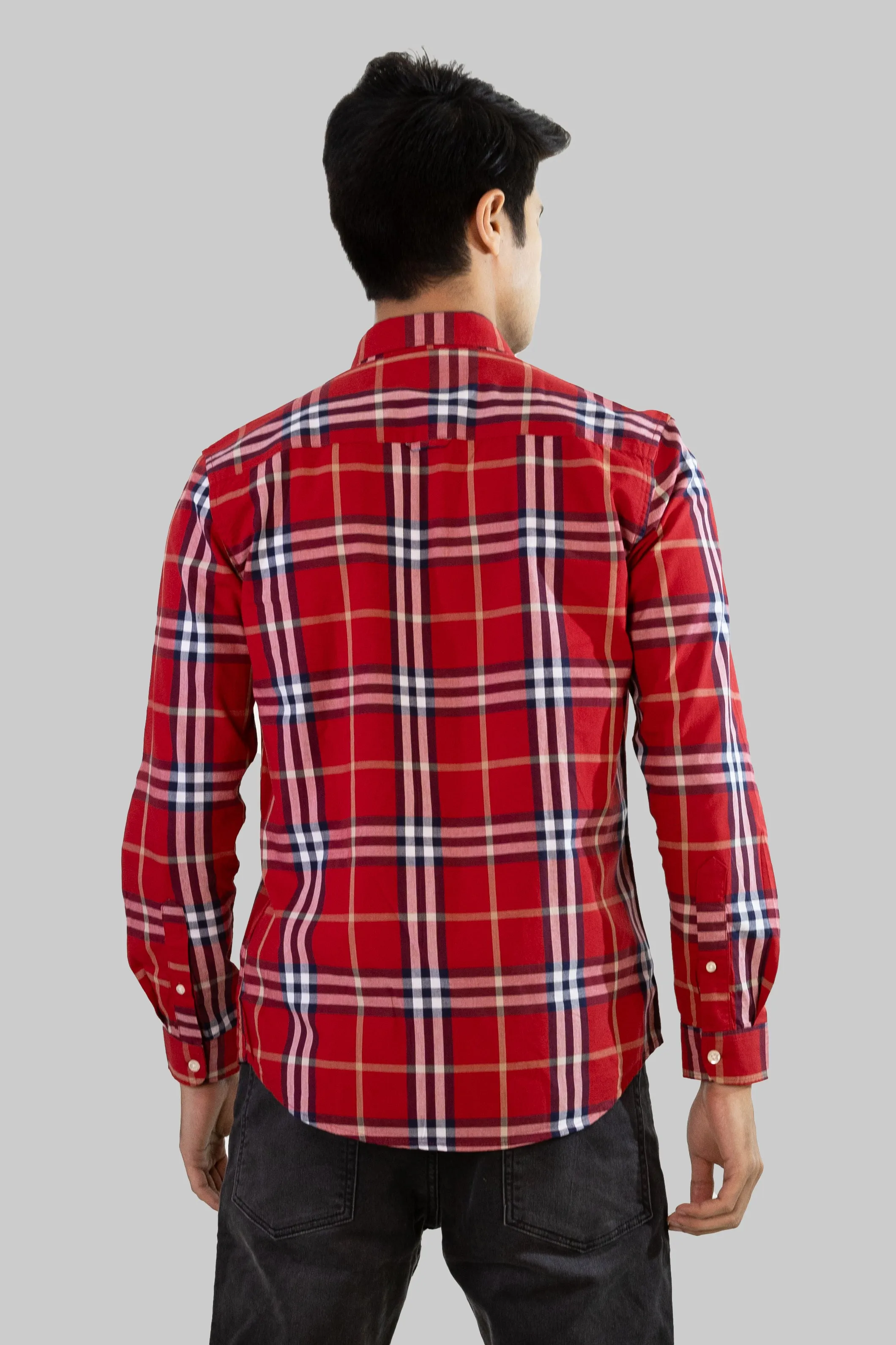 Gridline Checkered Shirt - Bright Red