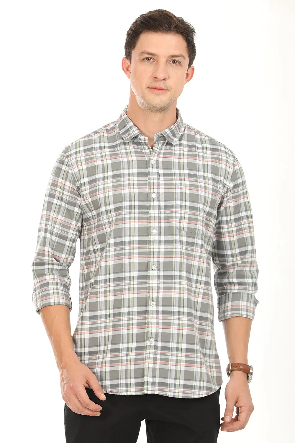 Gridline Checkered Shirt - Olive Green