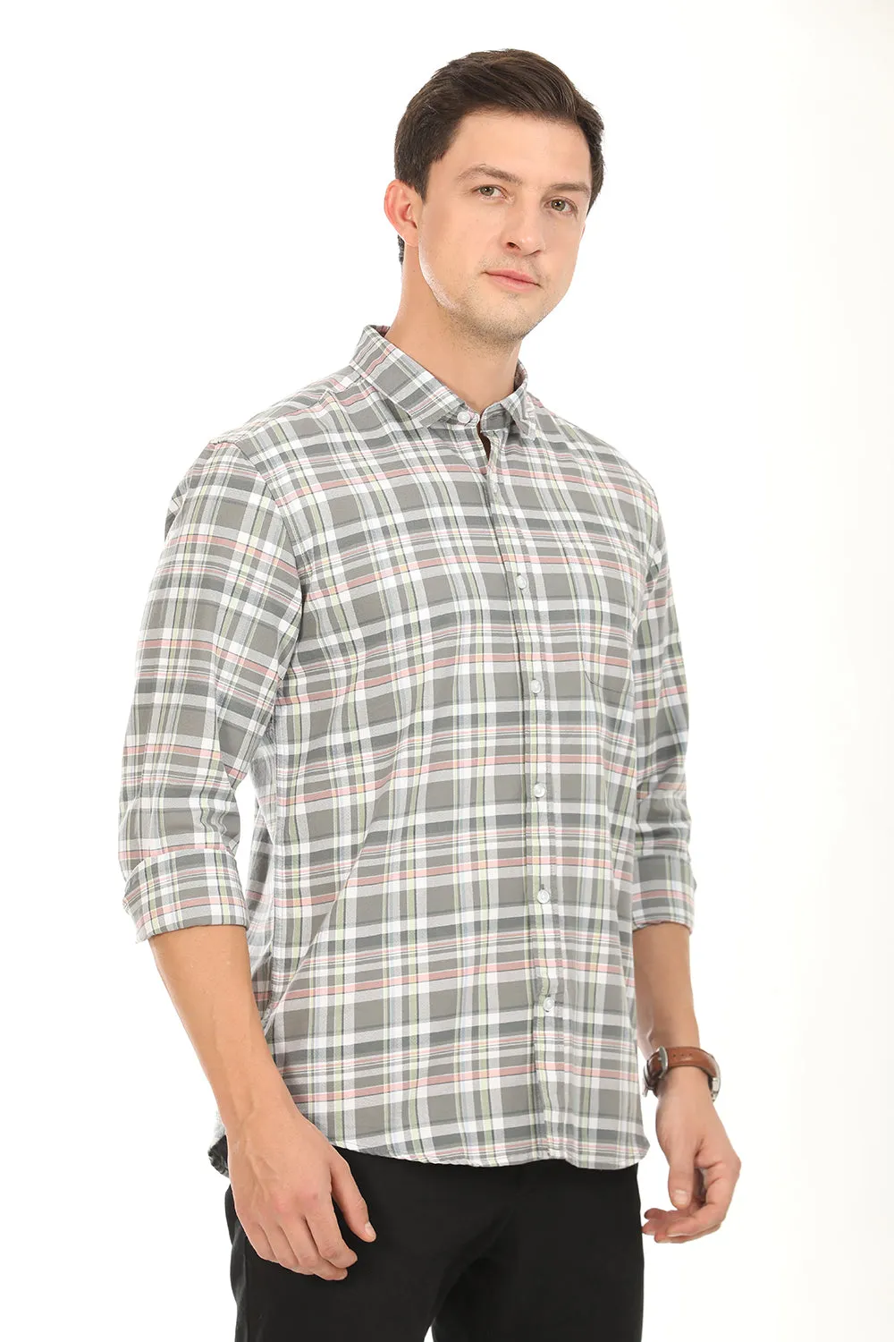 Gridline Checkered Shirt - Olive Green