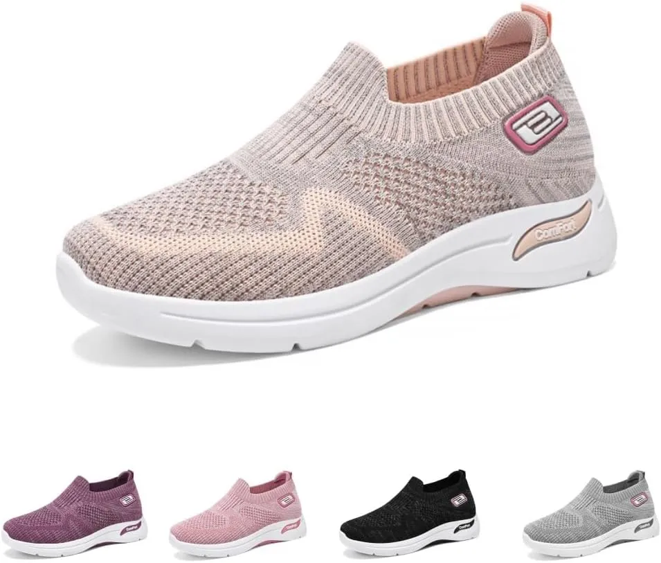 Knitted Sneakers for Women, Women's Comfortable Breathable Platform Chunky Cushioned Orthopedic Sneakers for Walking Workout Sport Work Casual, Hands Free Slip in Shoes Light-Weight