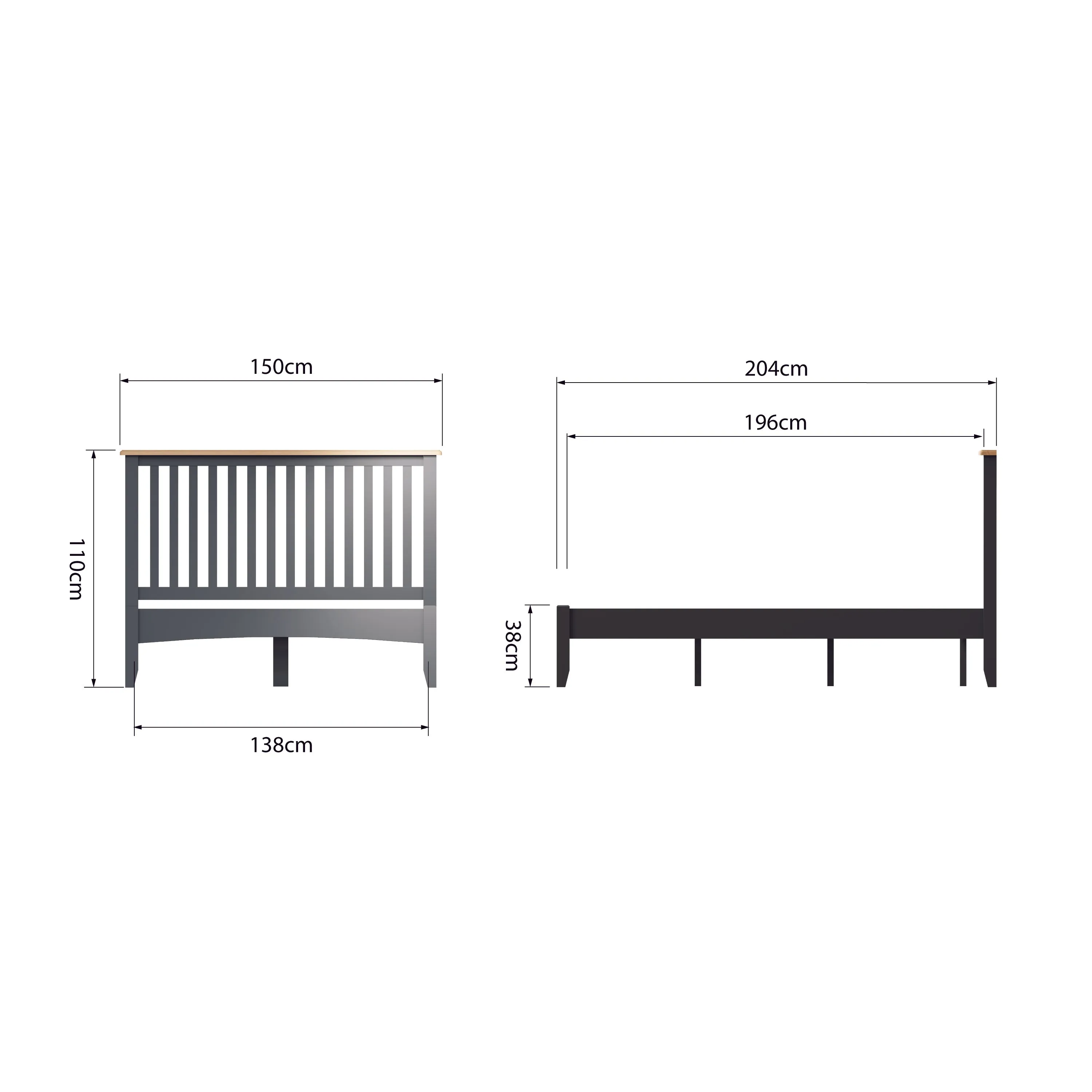 Malmesbury Grey Bed 4'6" Double 150 x 204 x 110 cm