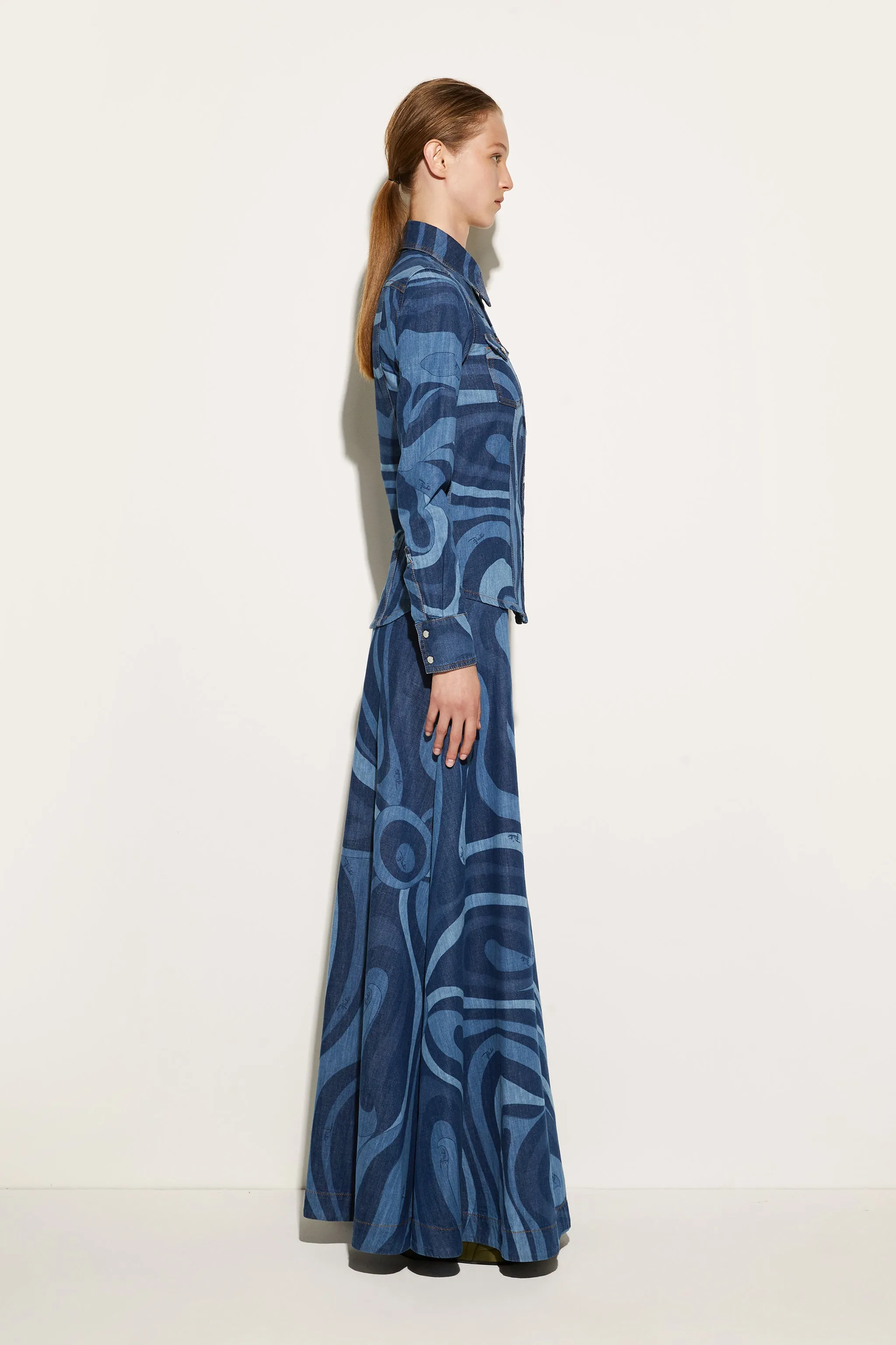 Marmo-Print Denim Shirt