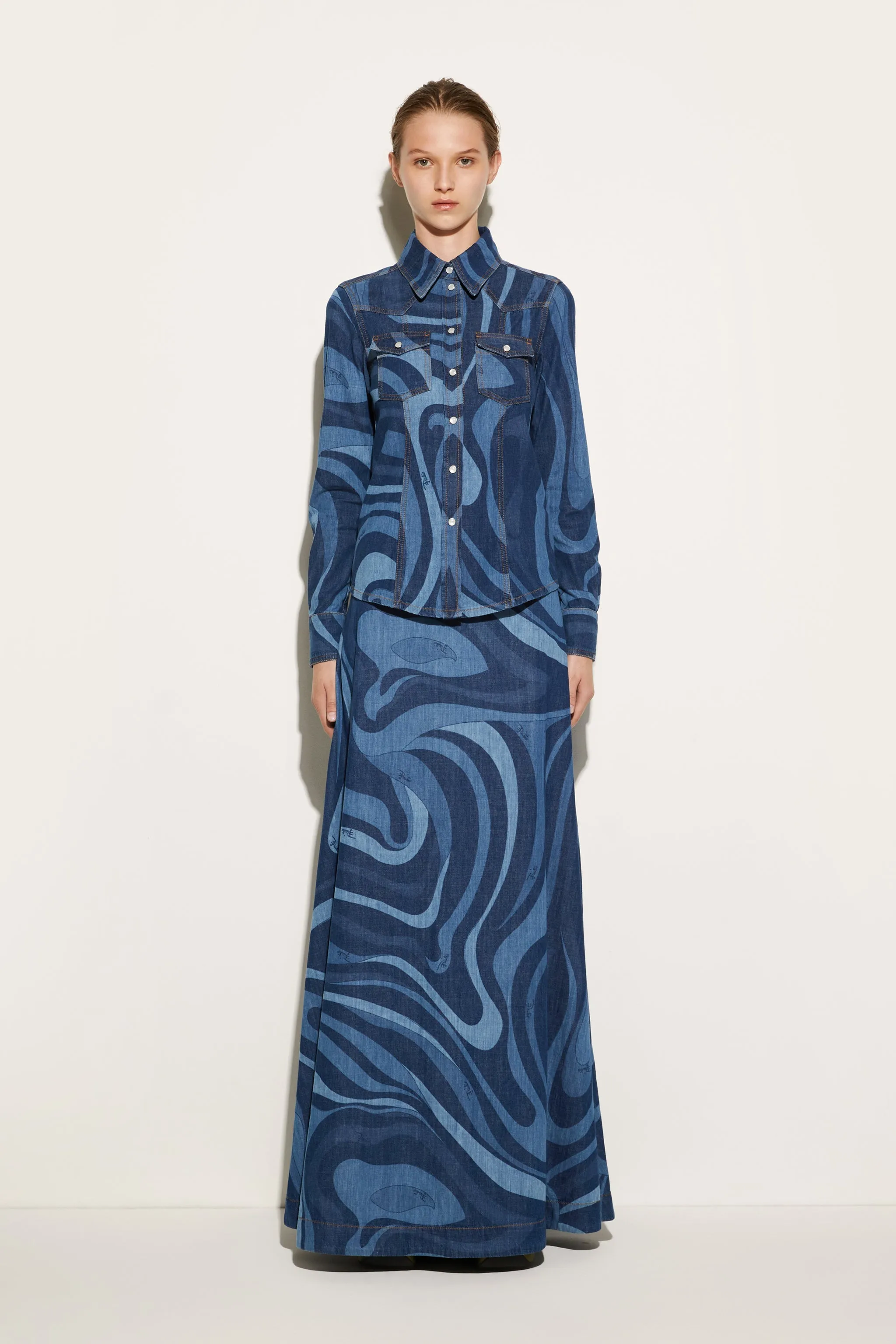Marmo-Print Denim Shirt