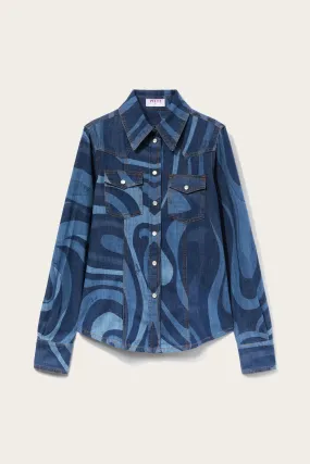 Marmo-Print Denim Shirt