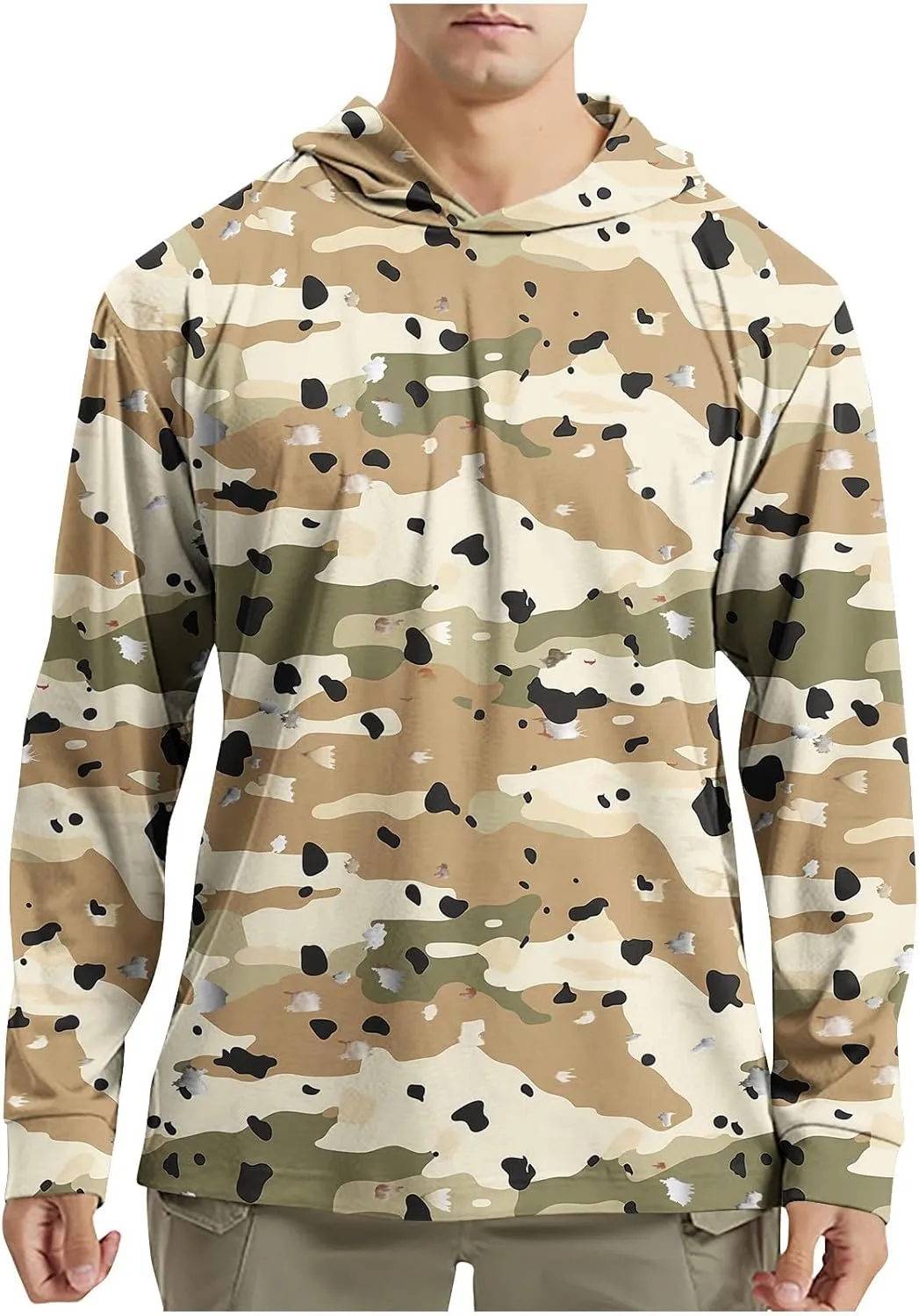 Mens Camo Hooded Sun Shirts UV Protection Long Sleeve Hoodie Quick Dry Outdoor Tactical Military Style Clothing