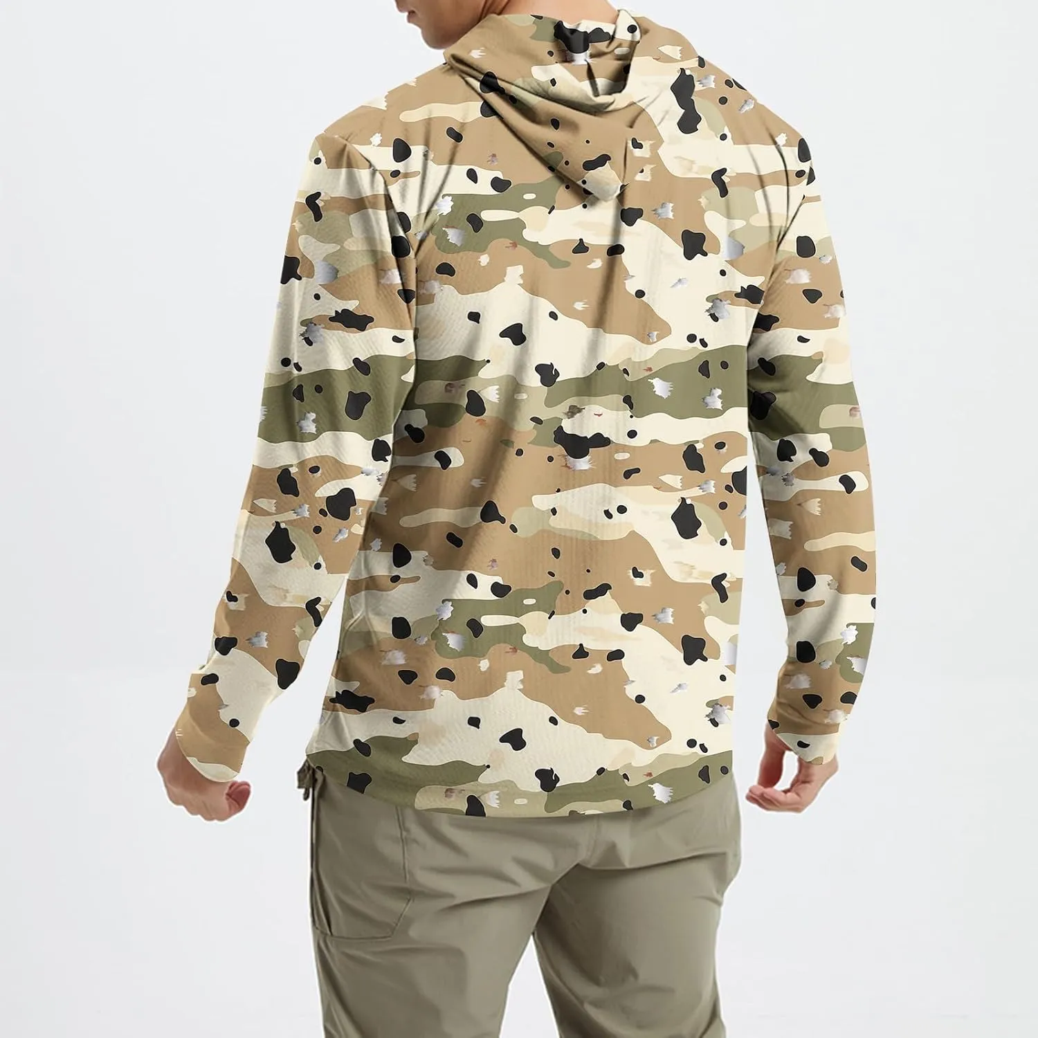 Mens Camo Hooded Sun Shirts UV Protection Long Sleeve Hoodie Quick Dry Outdoor Tactical Military Style Clothing
