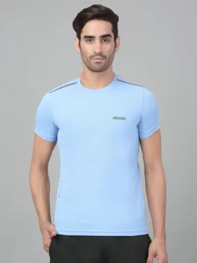 Men's Sky Blue Round neck Half Sleeve T-Shirt with reflective prints