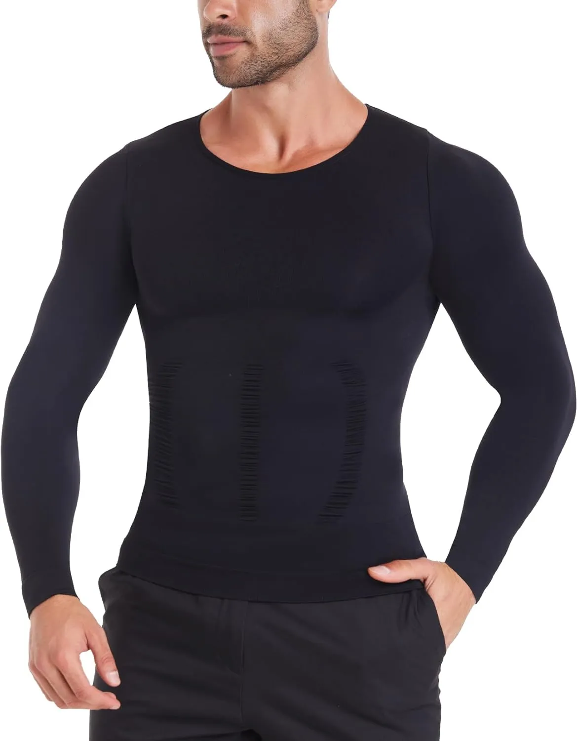 MISS MOLY Gynecomastia Compression Shirts for Men Long Sleeve Slimming Body Shaper Tummy Control Shapewear Undershirt