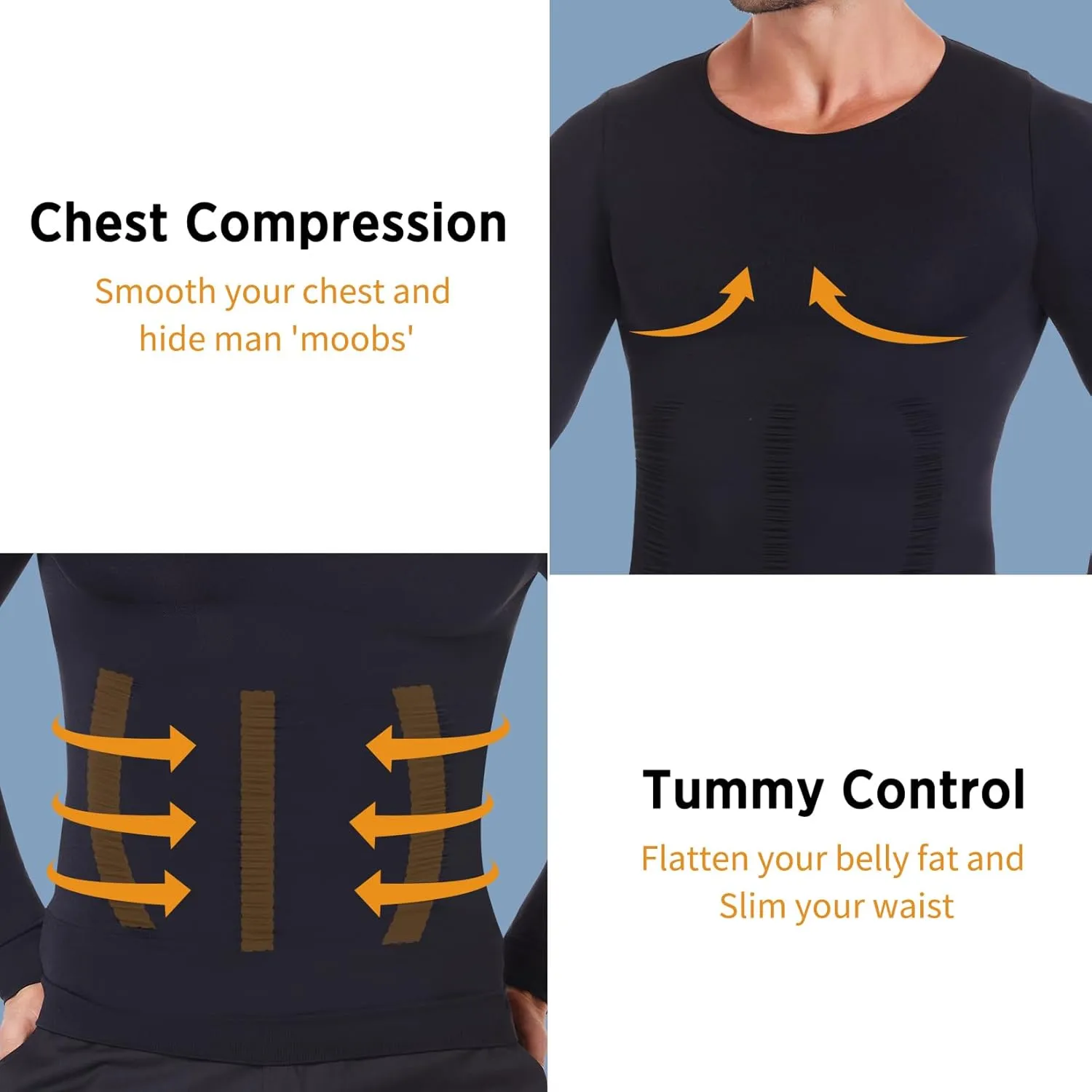 MISS MOLY Gynecomastia Compression Shirts for Men Long Sleeve Slimming Body Shaper Tummy Control Shapewear Undershirt