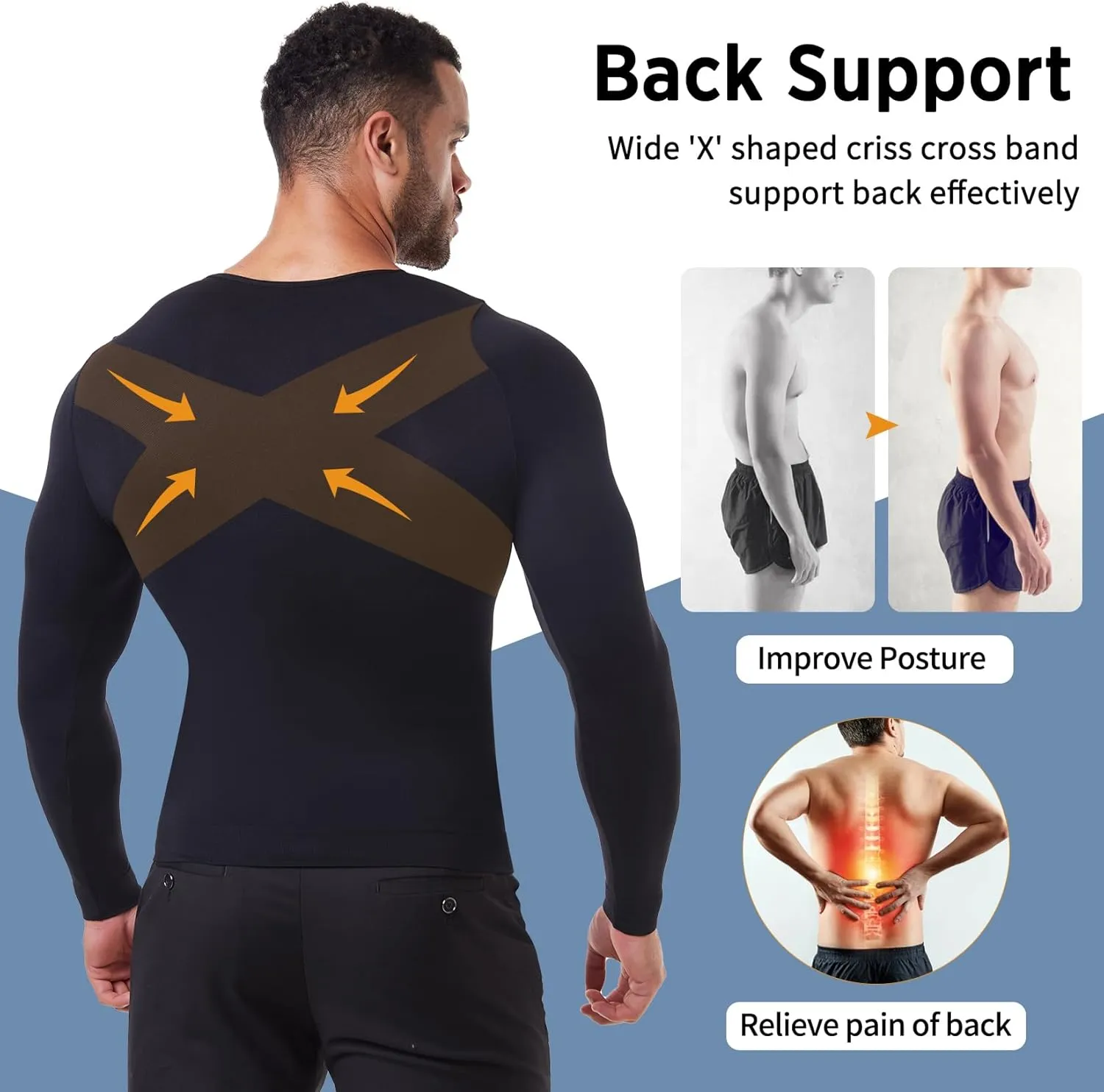 MISS MOLY Gynecomastia Compression Shirts for Men Long Sleeve Slimming Body Shaper Tummy Control Shapewear Undershirt