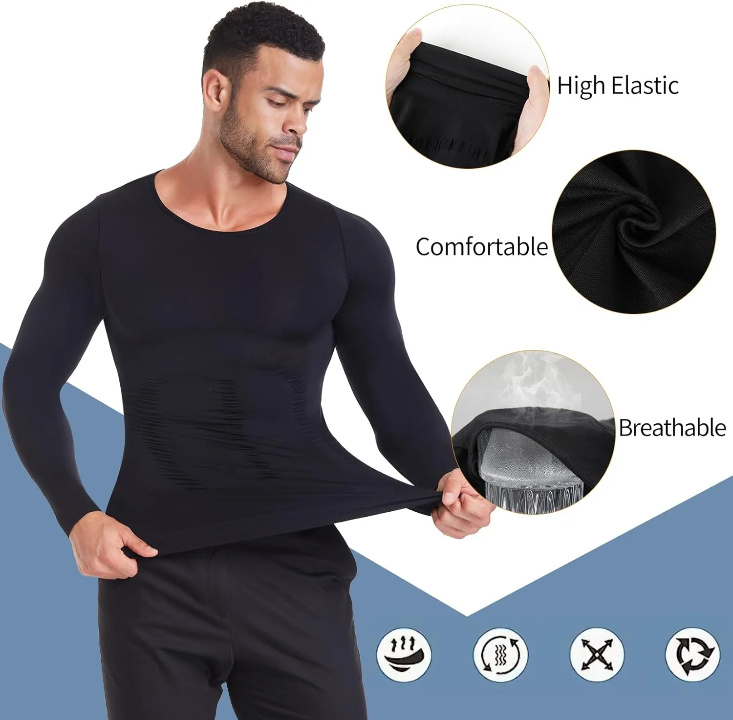 MISS MOLY Gynecomastia Compression Shirts for Men Long Sleeve Slimming Body Shaper Tummy Control Shapewear Undershirt