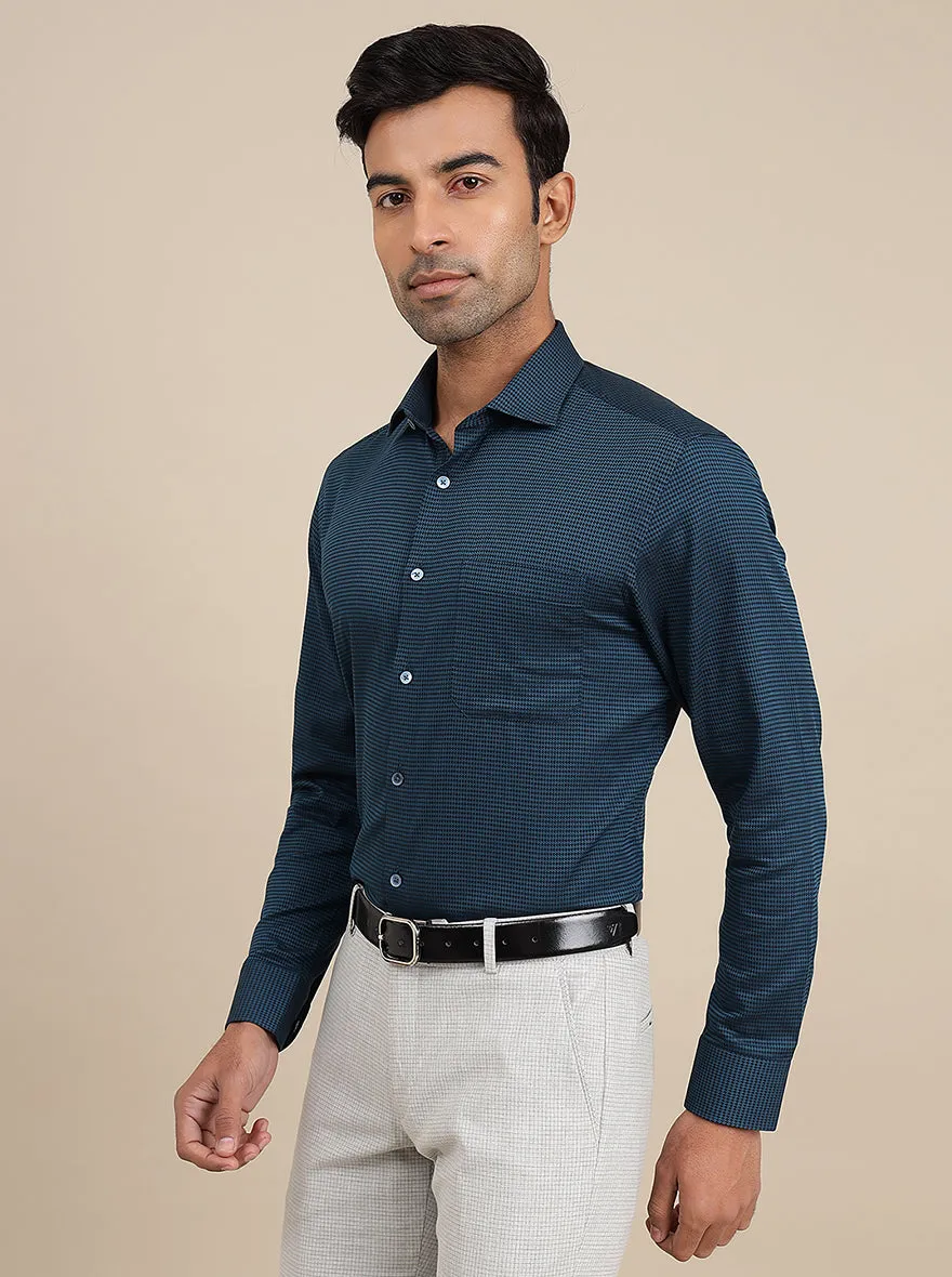 Peacock Blue Solid Slim Fit Formal Shirt | Metal