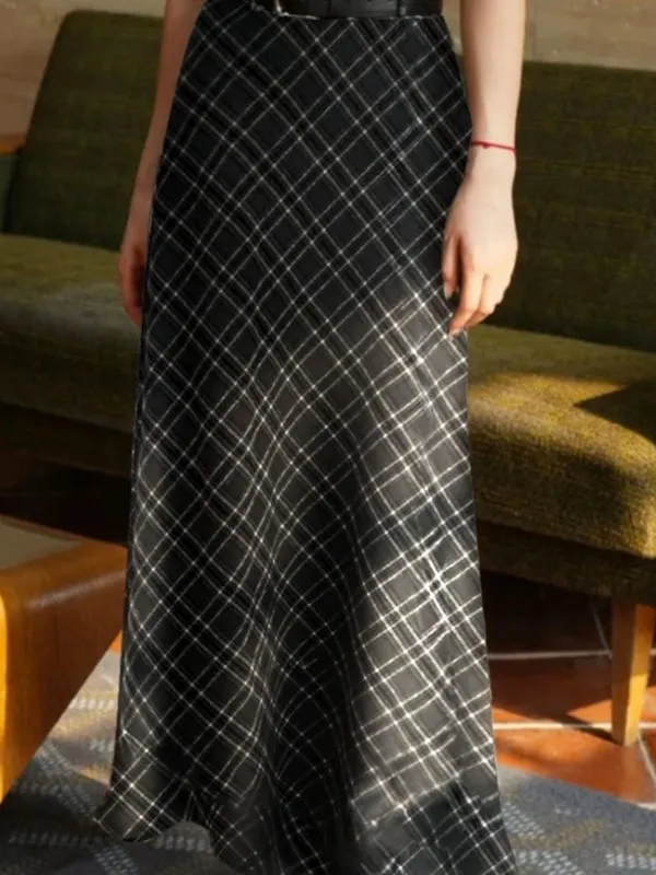 Plaid Printed Split-Back A-Line Skirts Bottoms