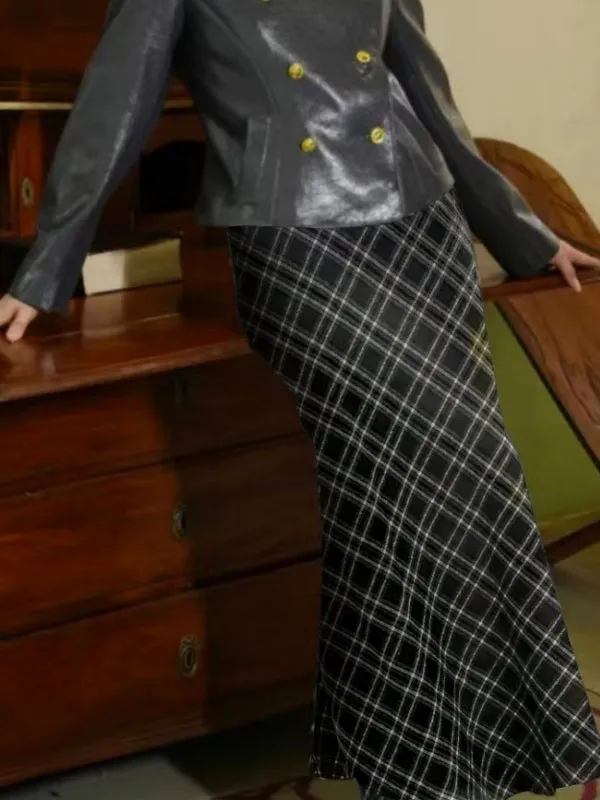 Plaid Printed Split-Back A-Line Skirts Bottoms