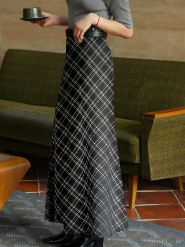 Plaid Printed Split-Back A-Line Skirts Bottoms