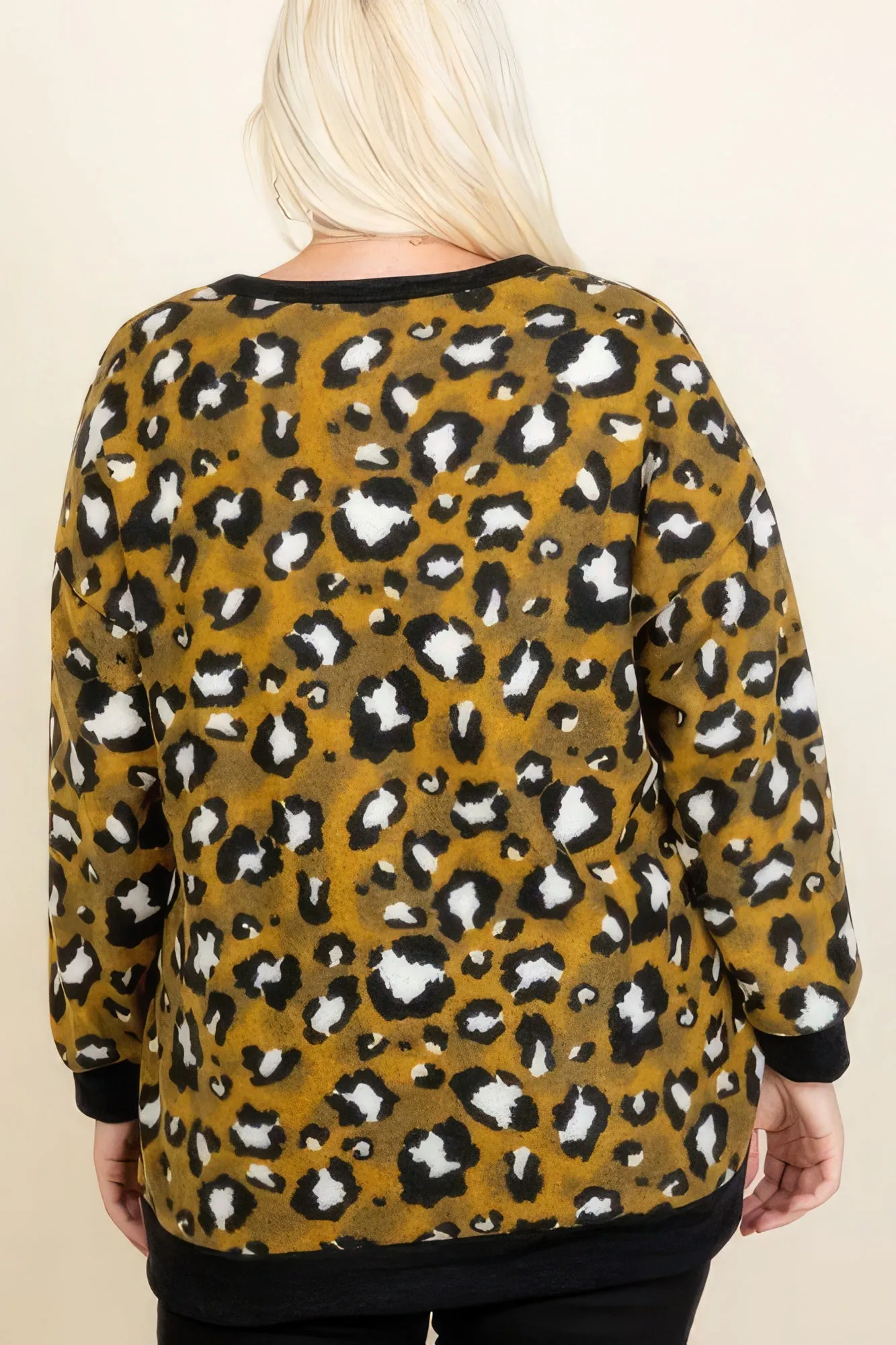 Plus Size Women Cozy Animal Mir Print With Brush Button Up Cardigan