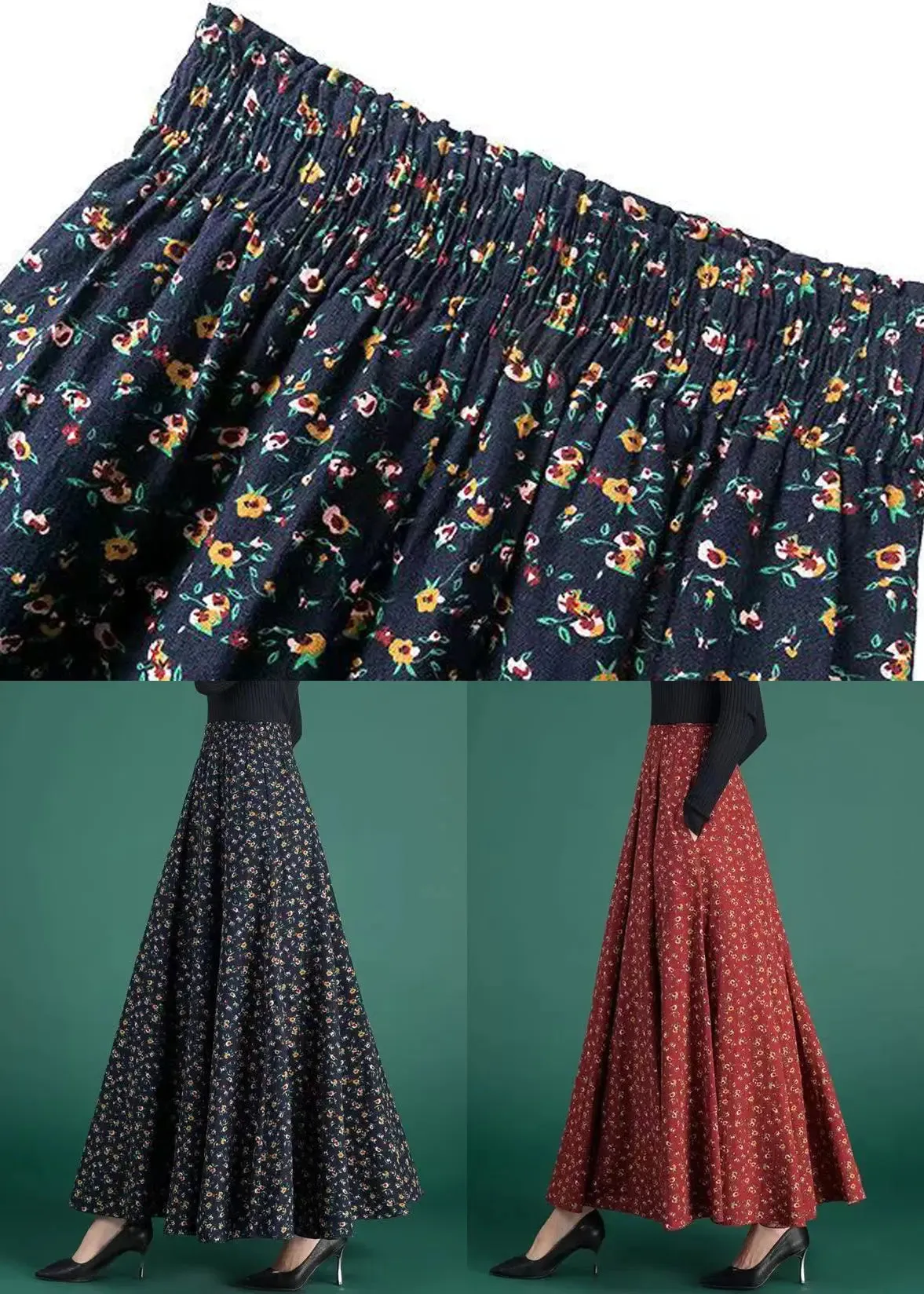 Pockets Cotton Skirts High Waist Fall