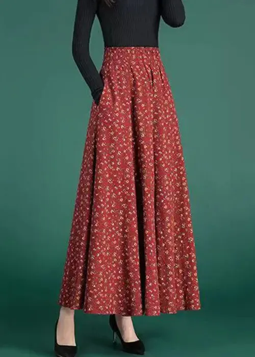Pockets Cotton Skirts High Waist Fall