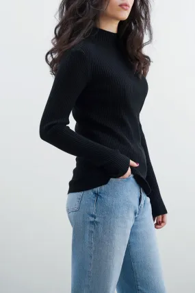 RIBBED HIGH CREW SWEATER