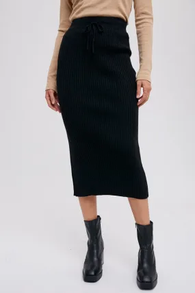 Ribbed Knit Midi Skirt Black