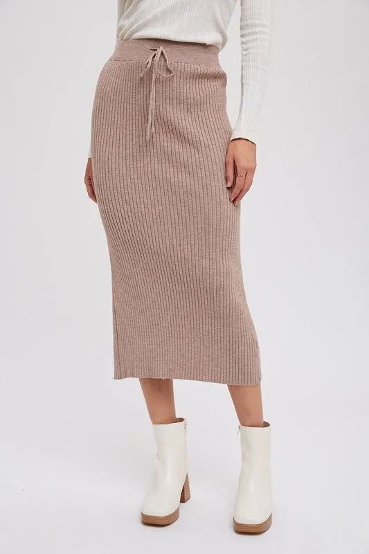 Ribbed Knit Midi Skirt Latte