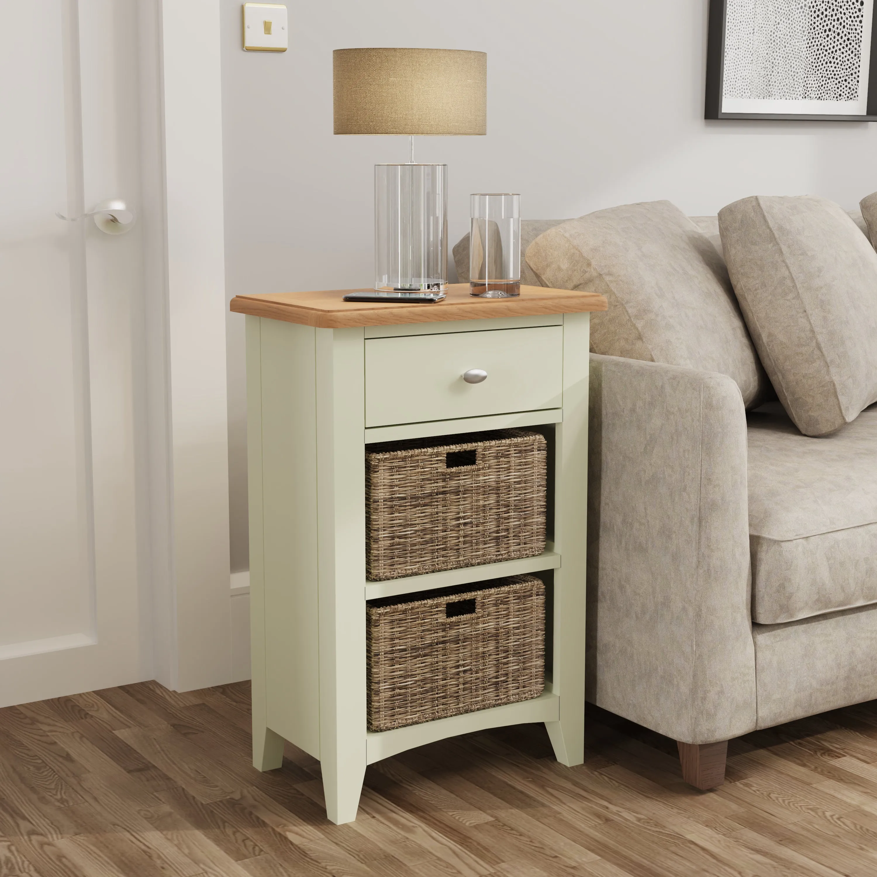 Salisbury Pure White Cabinet 1 Drawer 2 Basket 50 x 30 x 75 cm