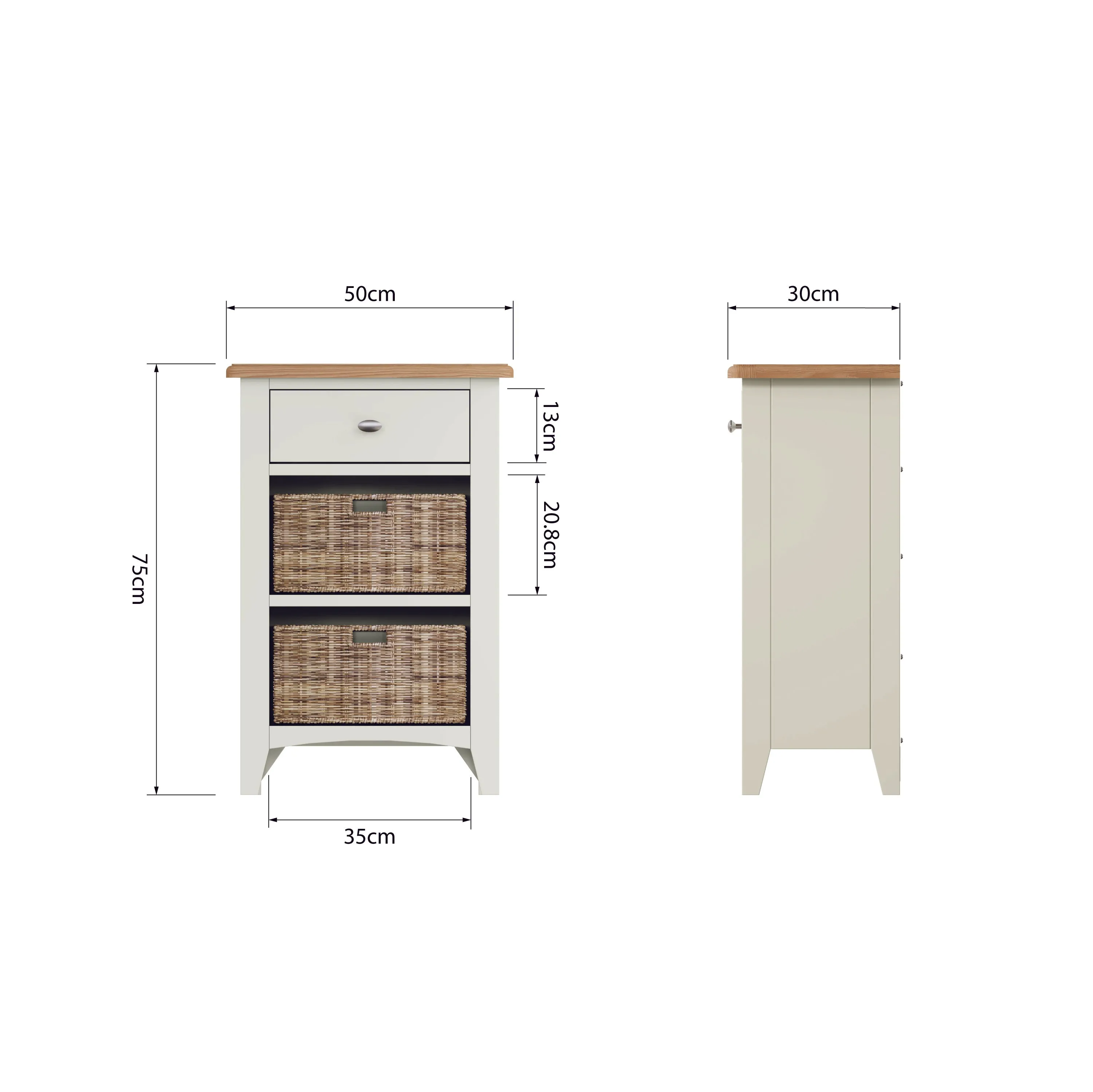 Salisbury Pure White Cabinet 1 Drawer 2 Basket 50 x 30 x 75 cm