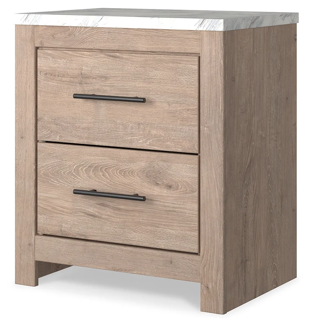 Senniberg Queen Panel Bed with 2 Nightstands in Light Brown/White