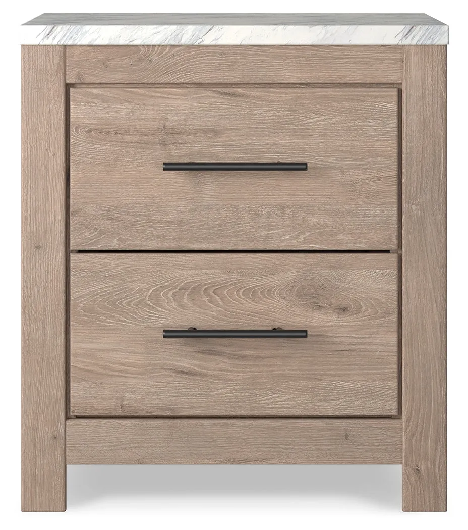 Senniberg Queen Panel Bed with 2 Nightstands in Light Brown/White