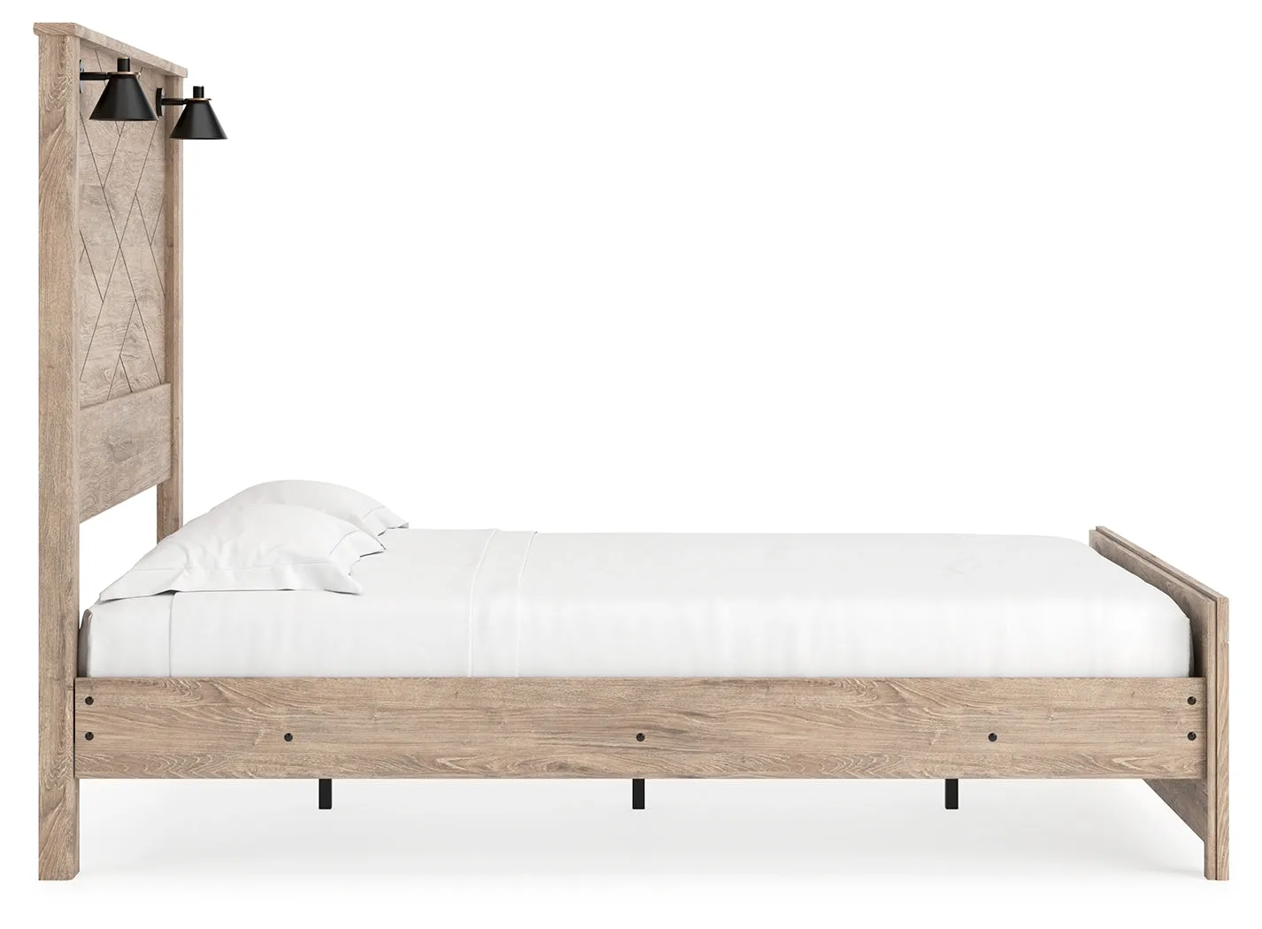 Senniberg Queen Panel Bed with 2 Nightstands in Light Brown/White