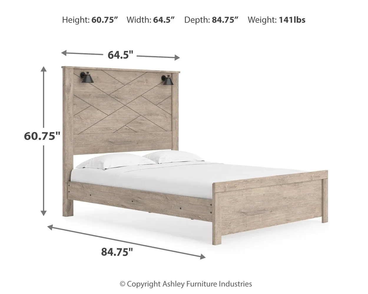 Senniberg Queen Panel Bed with 2 Nightstands in Light Brown/White