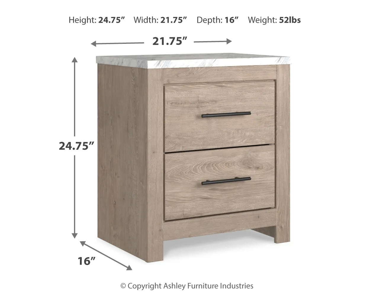 Senniberg Queen Panel Bed with 2 Nightstands in Light Brown/White