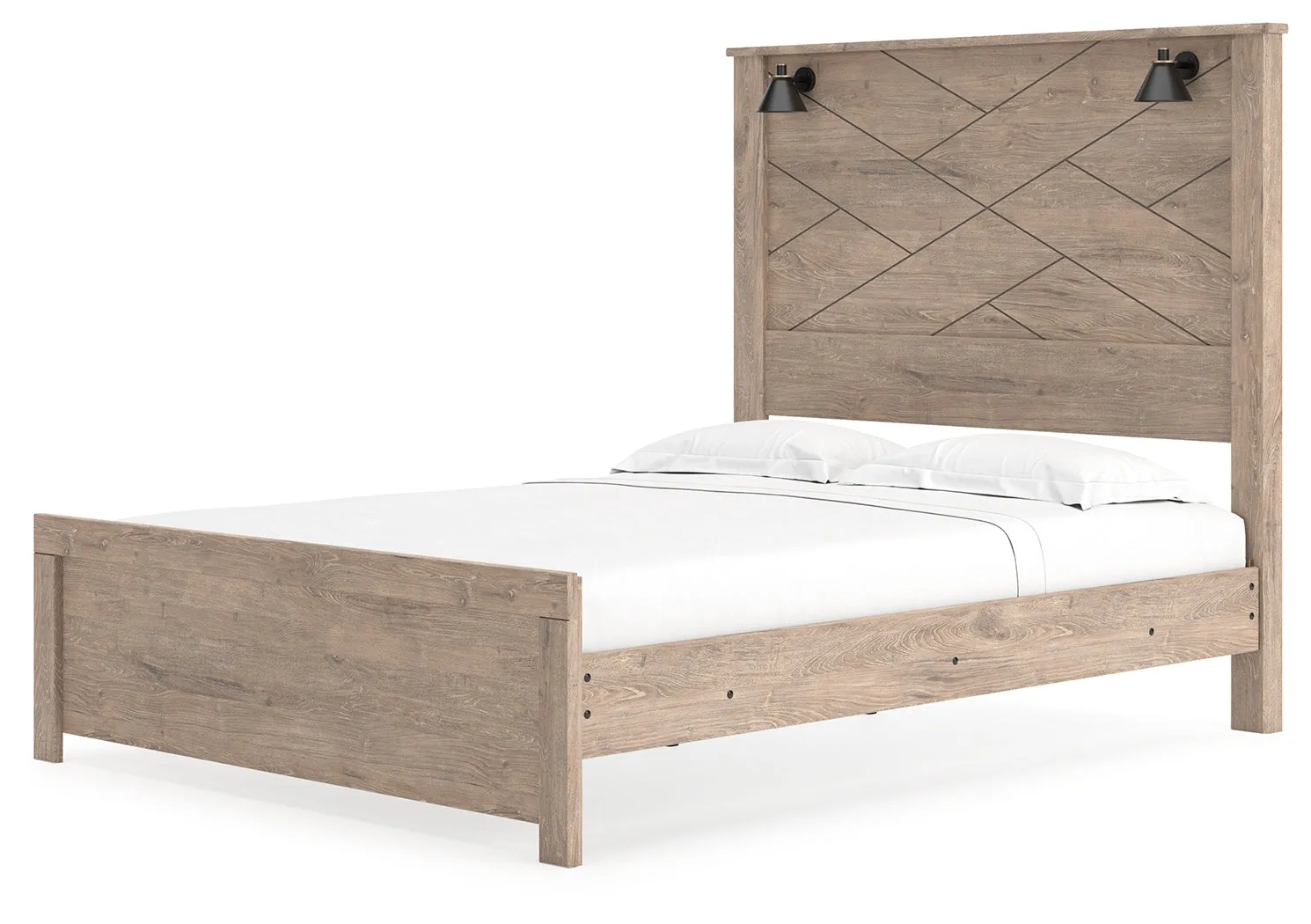 Senniberg Queen Panel Bed with 2 Nightstands in Light Brown/White